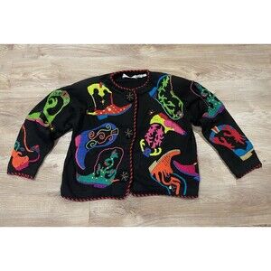 Michael Simon Western Cowboy Boots Ugly Sweater Neon Pop Art Sz 1 Sm/Med Vintage